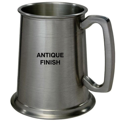1 Pint Double Lines Fancy Handle Pewter Tankard - Antique