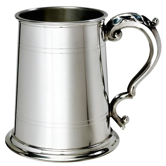 1 Pint Double Lines Fancy Handle Pewter Tankard - Standard