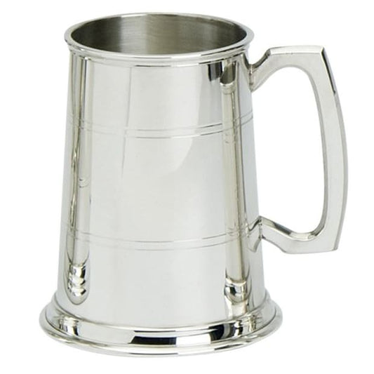 1 Pint Double Lines Pewter Tankard - Standard (Polished)