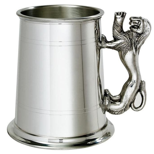 1 Pint Double Lines Lion Handle Pewter Tankard