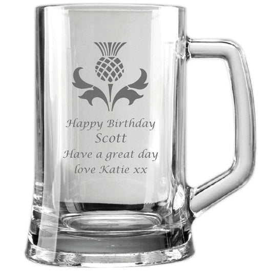 1 Pint Thistle Birthday Personalised Glass Tankard