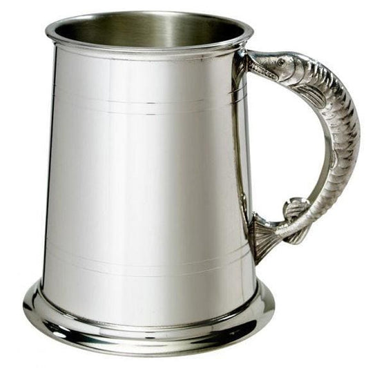 1 Pint Double Lines Fish Handle Pewter Tankard - Drinkware