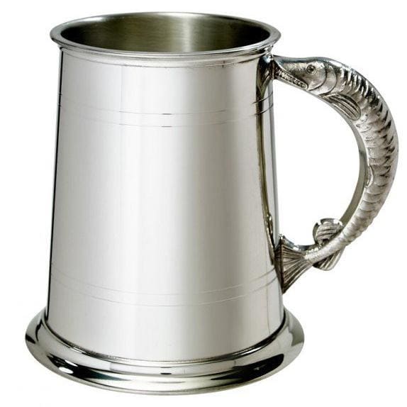 1 Pint Double Lines Fish Handle Pewter Tankard