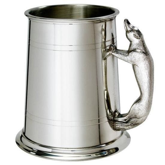 1 Pint Double Lines Fox Handle Pewter Tankard
