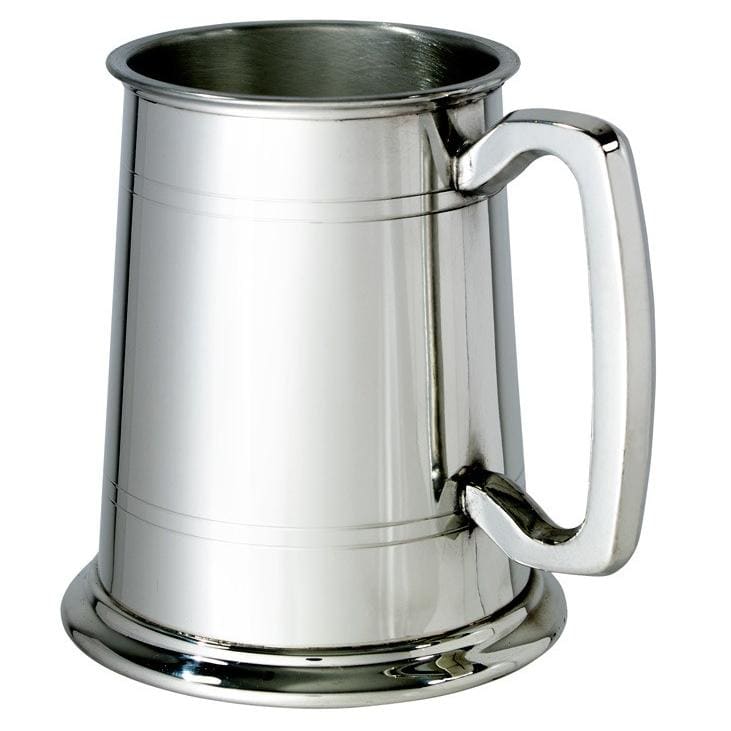 1 Pint Double Lines Glass Bottom Pewter Tankard