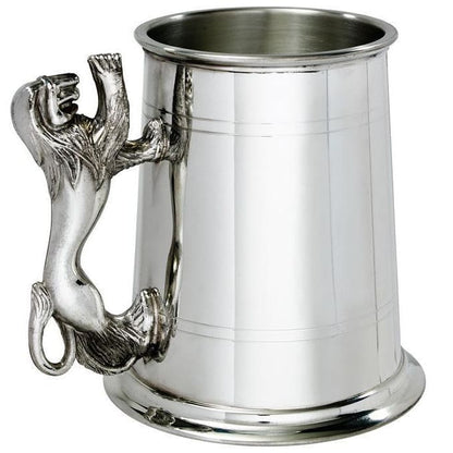 1 Pint Double Lines Lion Handle Pewter Tankard