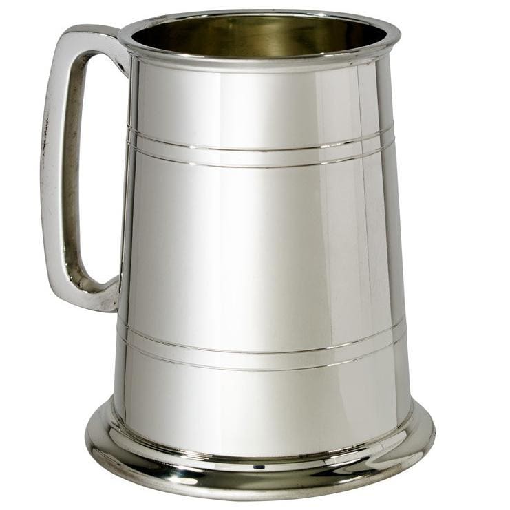 1 Pint Double Lines Pewter Tankard With Glass Bottom
