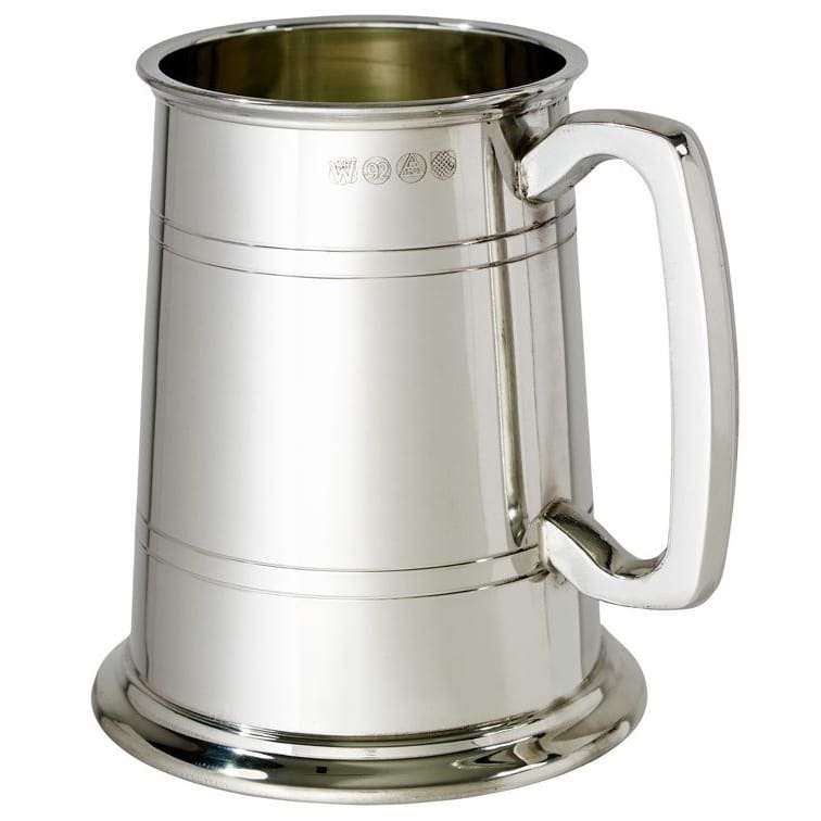1 Pint Double Lines Pewter Tankard With Glass Bottom – buyatankard.com