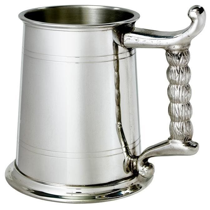 1 Pint Double Lines Rope Handle Pewter Tankard