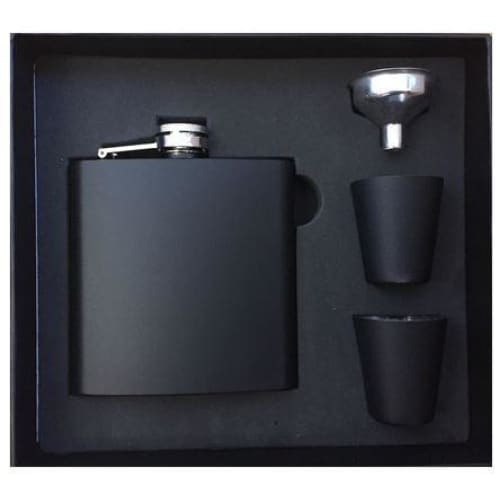 5oz Matt Black Stainless Steel Hip Flask Gift Set
