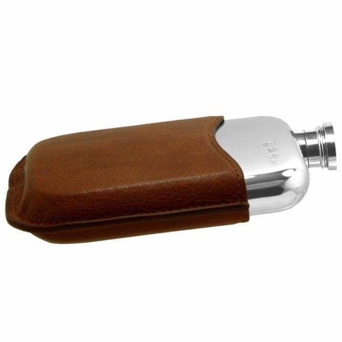 6oz Pewter Flask With Tan Leather Pouch